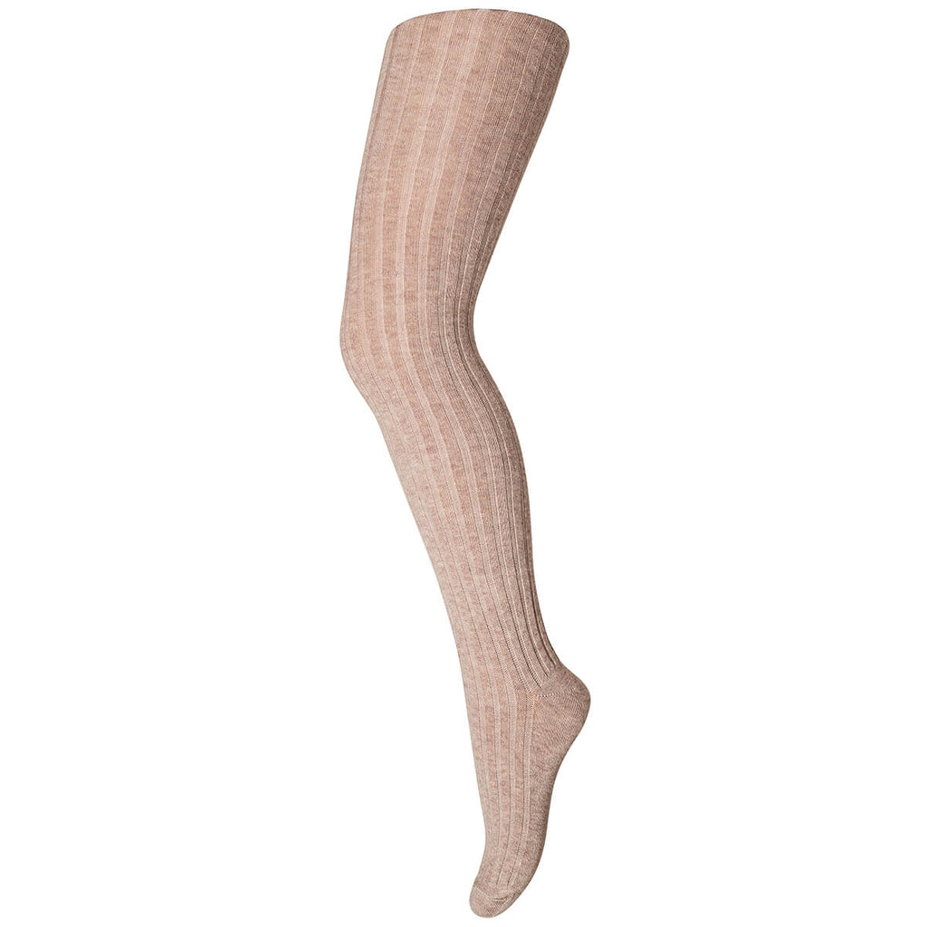 Cotton Rib Tights in Brown Melange by MP Denmark