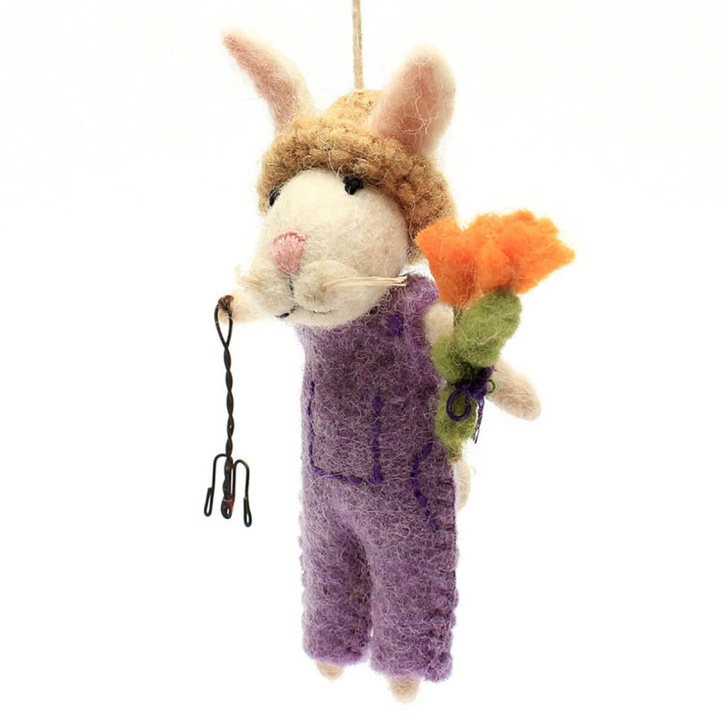 Bunny with Fork & Flowers Felt Hanging Decoration by Amica