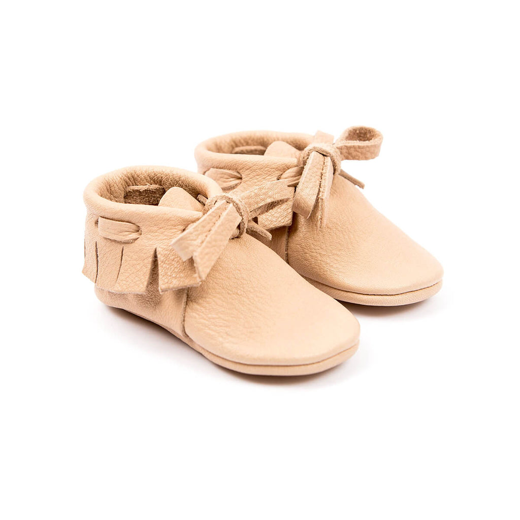 Laced Moccasins In Natural by Amy & Ivor - Last One In Stock - Size 4 (12-18 Months)