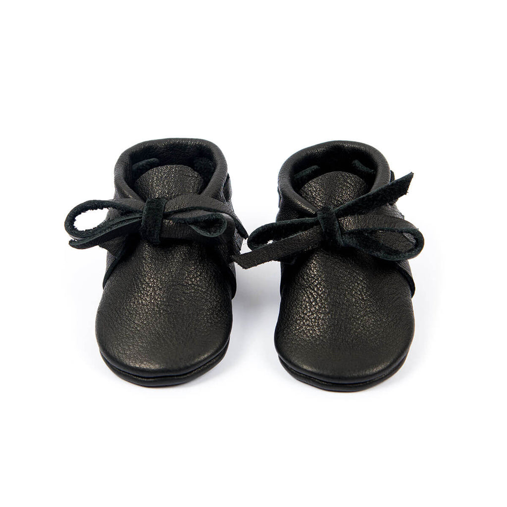 Laced Moccasins In Black by Amy & Ivor - Last One In Stock - Size 2 (6-9 Months)