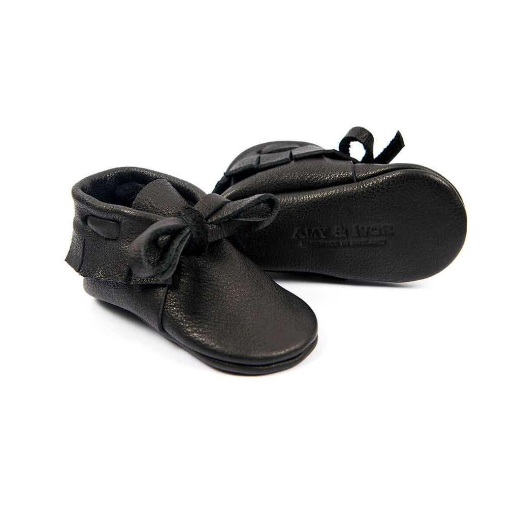 Laced Moccasins In Black by Amy & Ivor - Last One In Stock - Size 2 (6-9 Months)