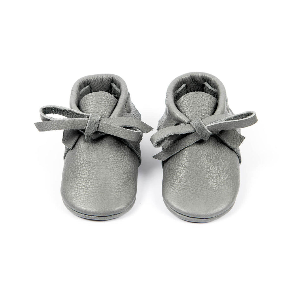Laced Moccasins In Slate by Amy & Ivor - Last One In Stock - Size 4 (12-18 Months)