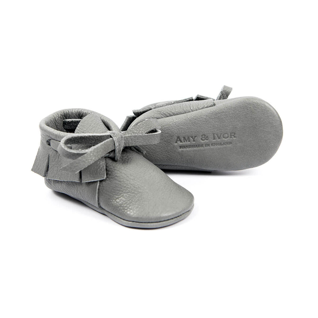 Laced Moccasins In Slate by Amy & Ivor - Last One In Stock - Size 4 (12-18 Months)