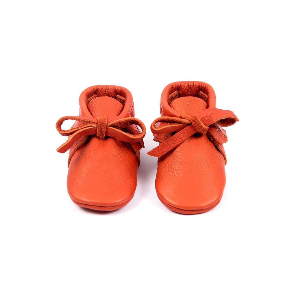 Laced Moccasins In Tomato by Amy & Ivor - Last One In Stock - Size 3 (9-12 Months)