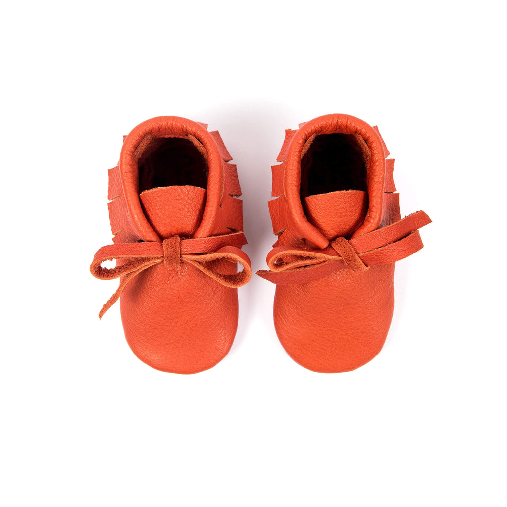 Laced Moccasins In Tomato by Amy & Ivor - Last One In Stock - Size 3 (9-12 Months)