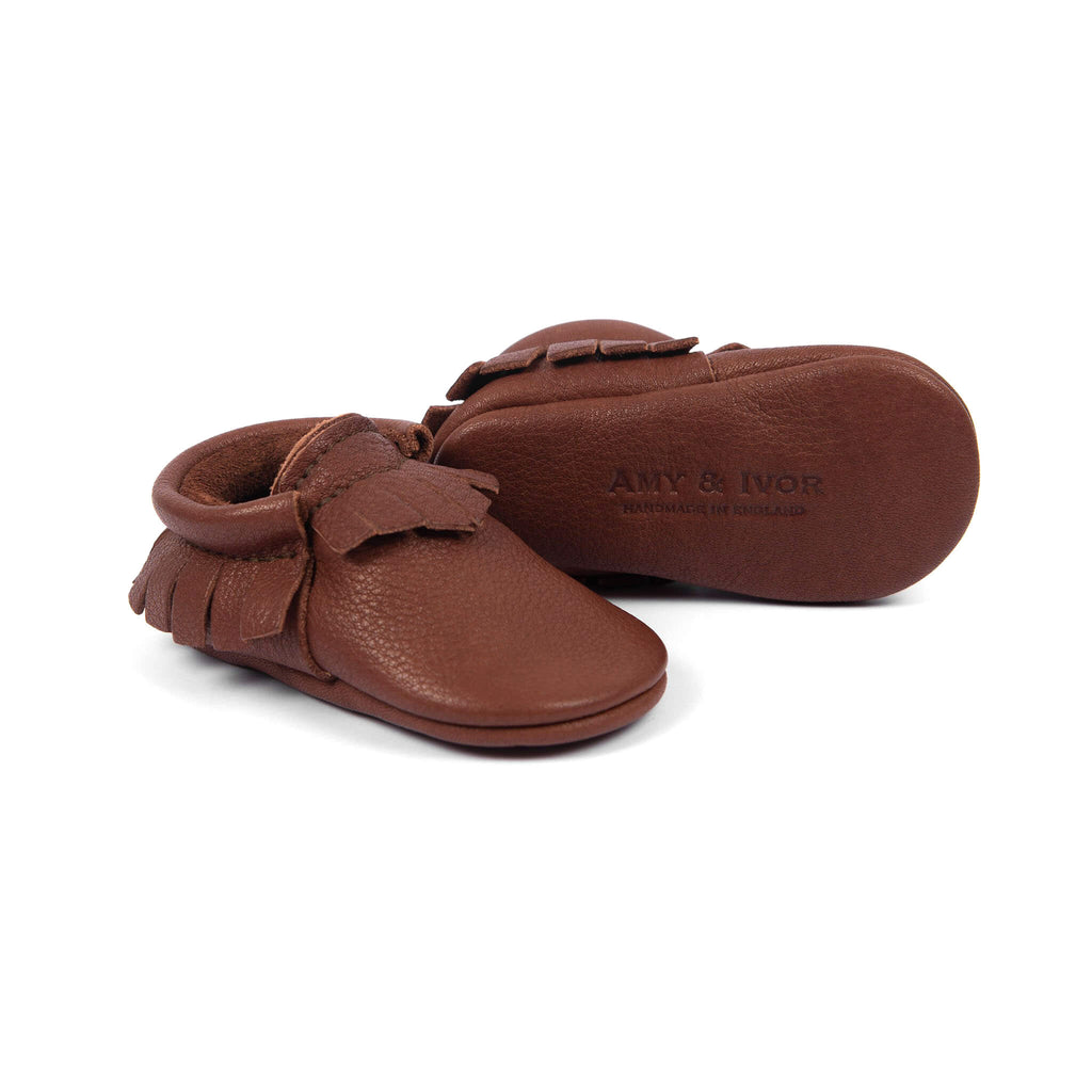 Moccasins In Chestnut by Amy & Ivor - Last One In Stock - Size 1 (3-6 Months)