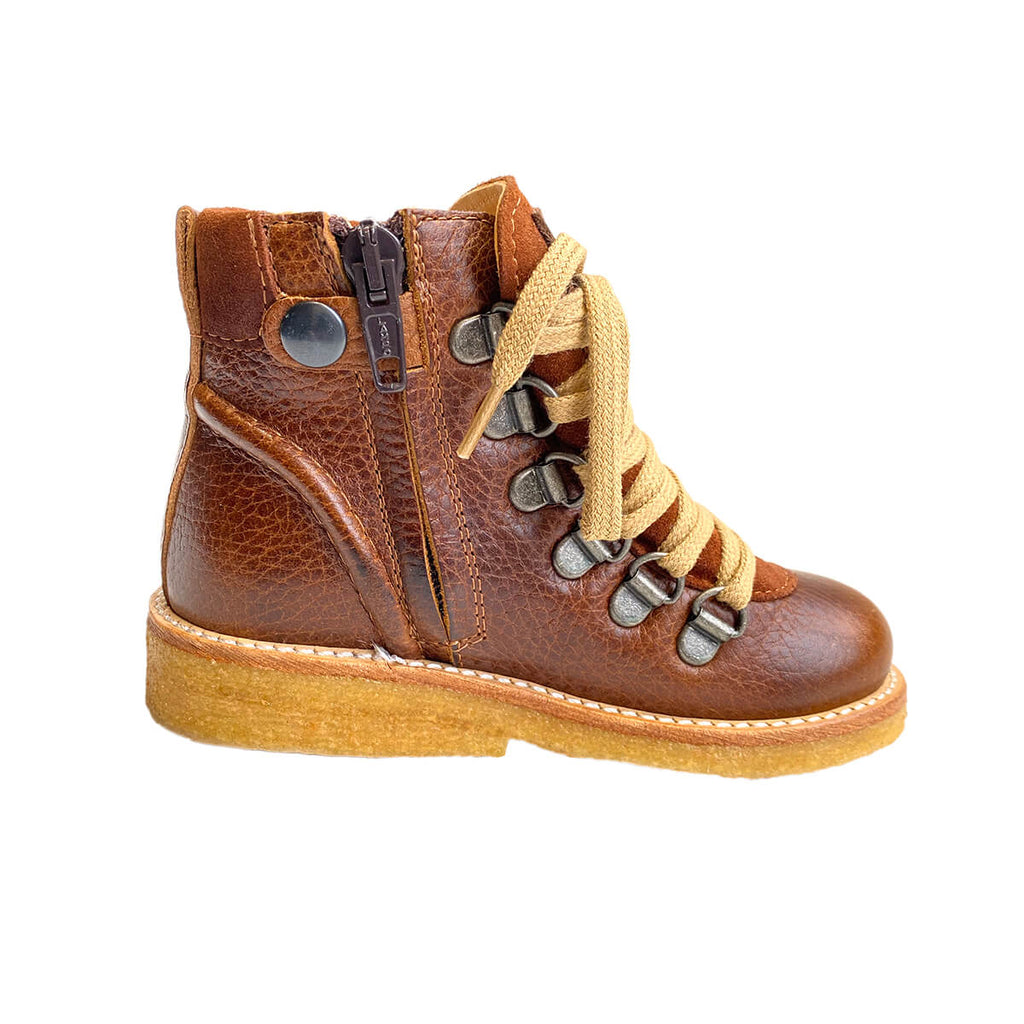 Lace Up Boots With Zipper in Cognac by Angulus