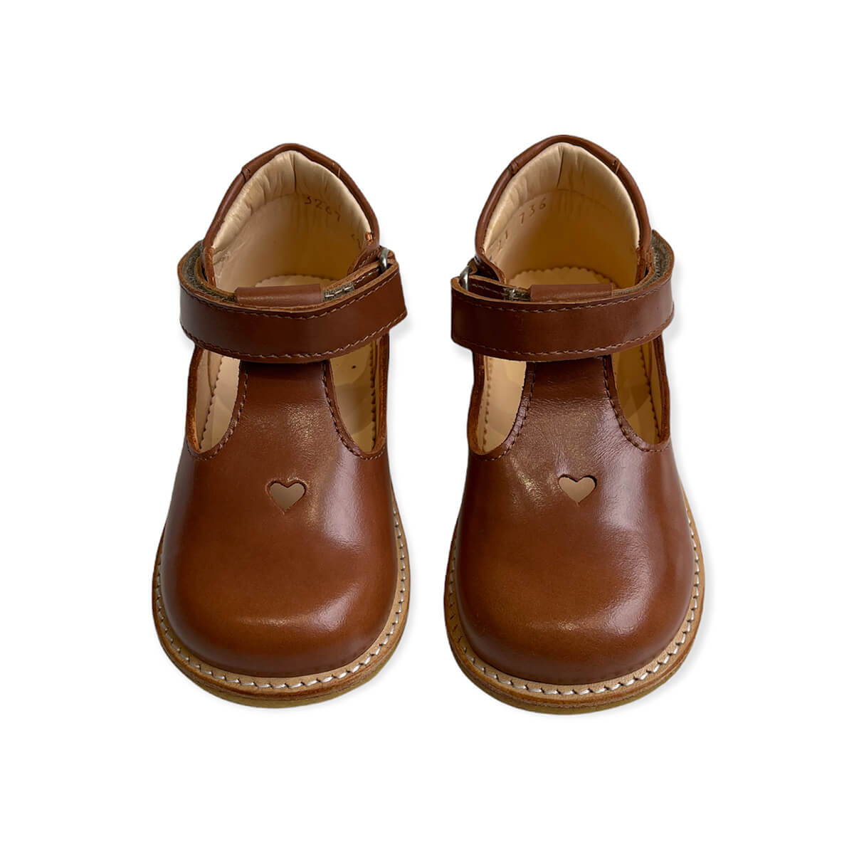 Heart T Bar Starter Mary Janes in Cognac by Angulus