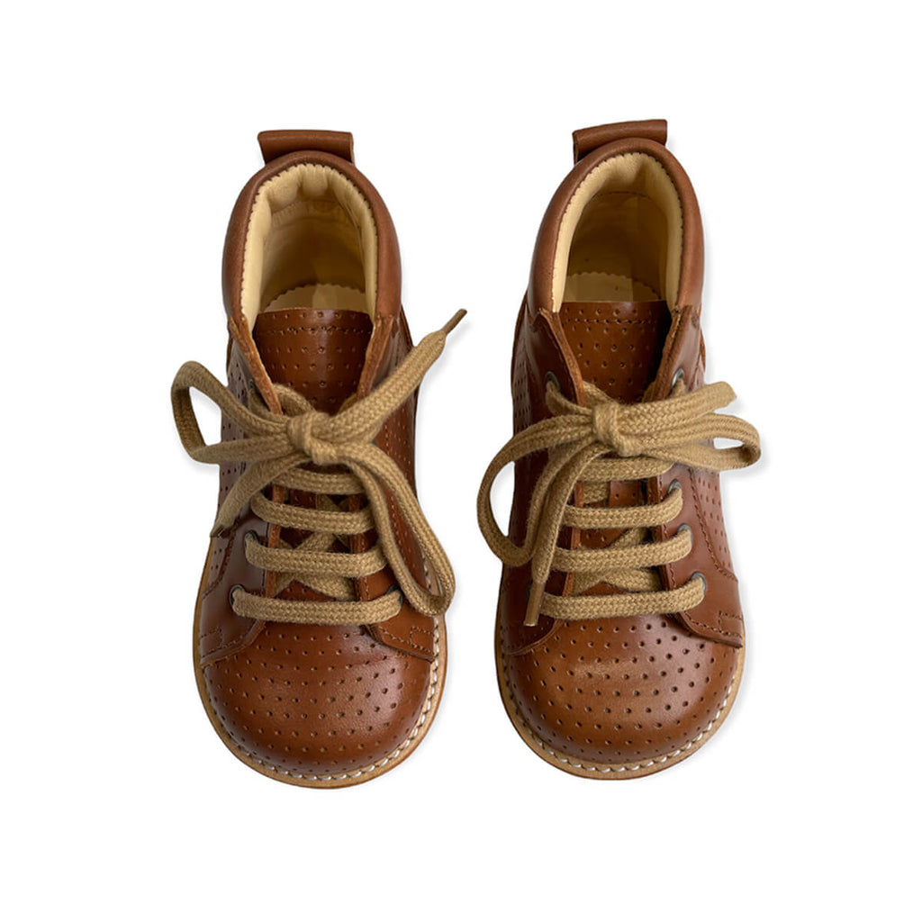 Lace Up Starter Boots in Cognac (Perforated) by Angulus