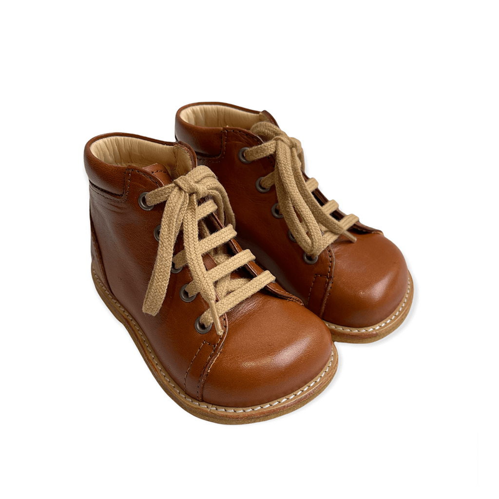 Wide Fit Lace Up Starter Boots in Cognac by Angulus