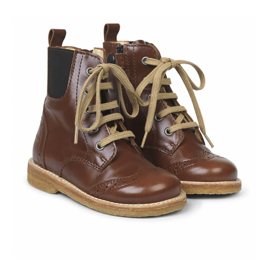 Lace Up Boots With Zipper in Brown by Angulus