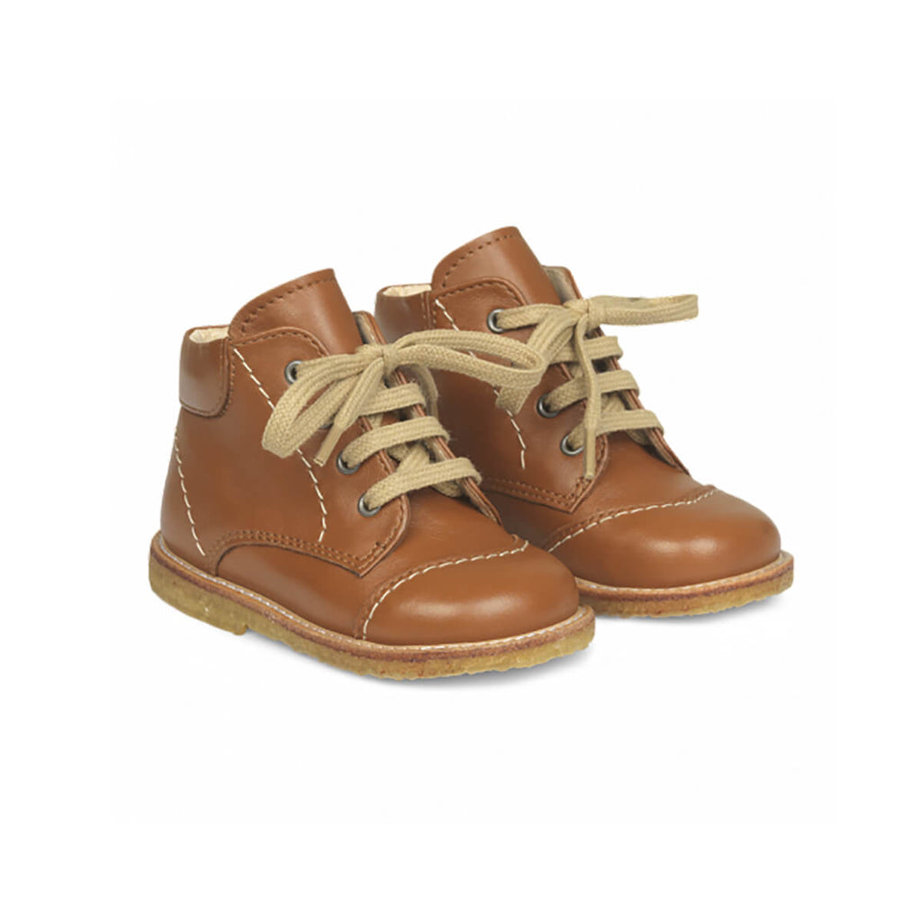 Lace Up Starter Boots in Cognac with Contrast Stitching by Angulus
