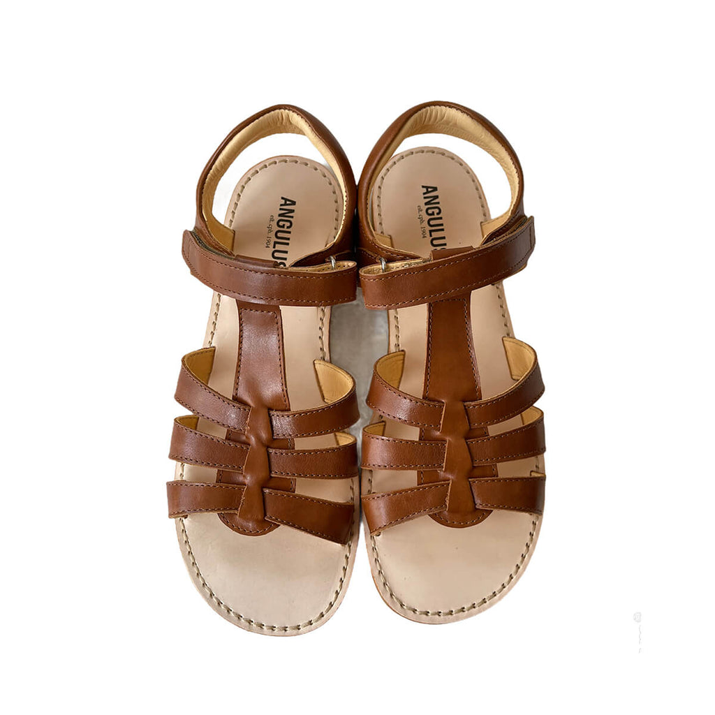 T Bar Sandals With Velcro Closure in Cognac by Angulus