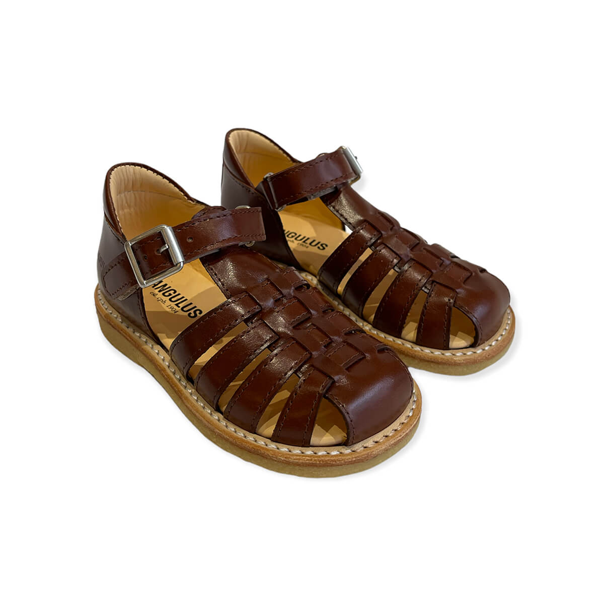stamme apparat Rig mand Woven Sandals with Buckle in Angulus Brown by Angulus – Junior Edition