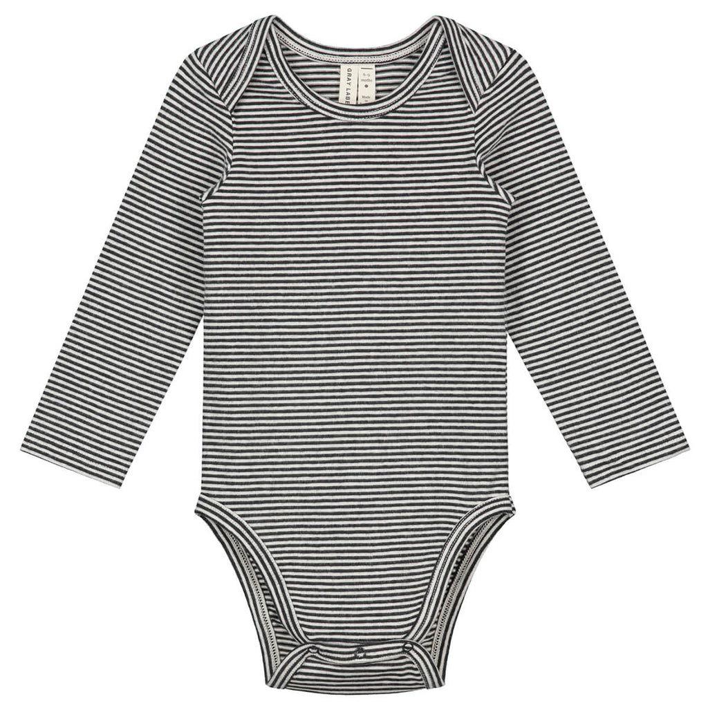 Striped Baby Long Sleeve Bodysuit in Nearly Black by Gray Label