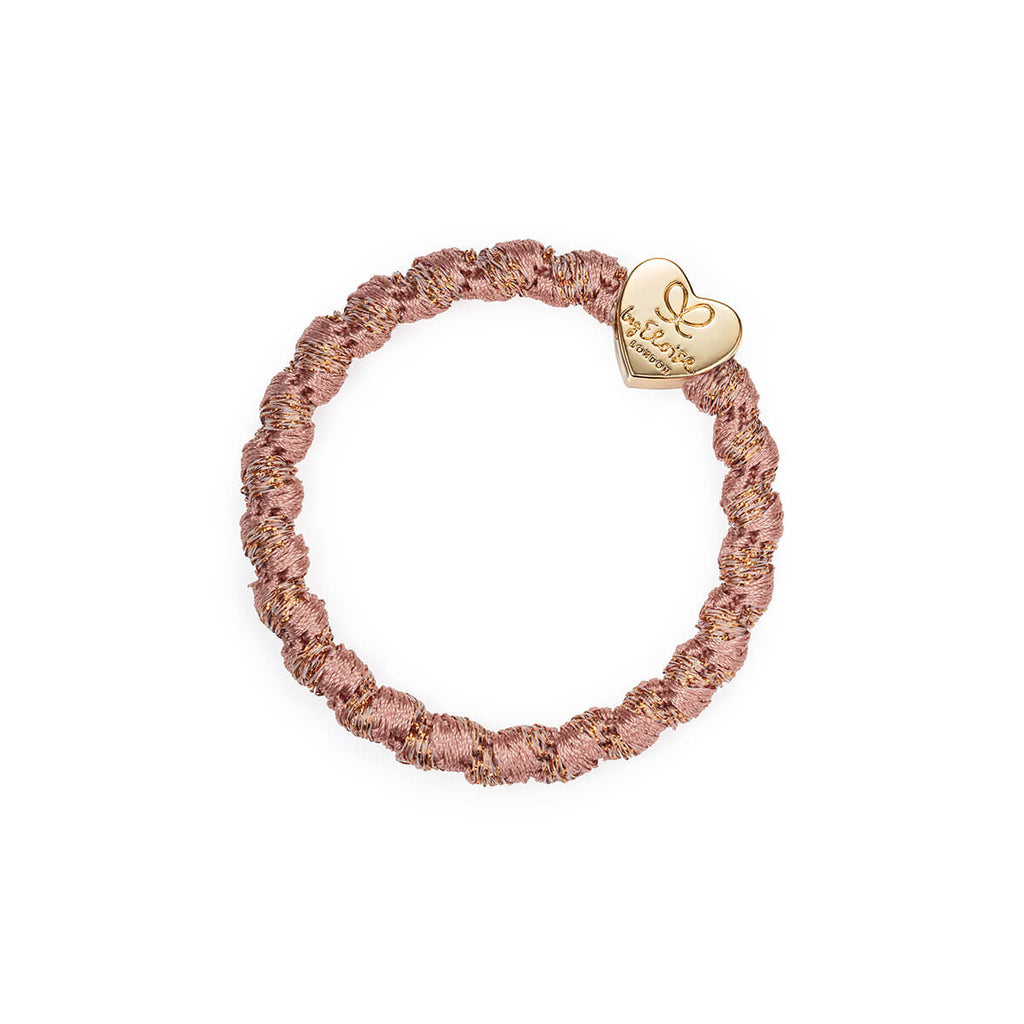 Gold Heart Hair Band in Woven Rosé Shimmer by byEloise