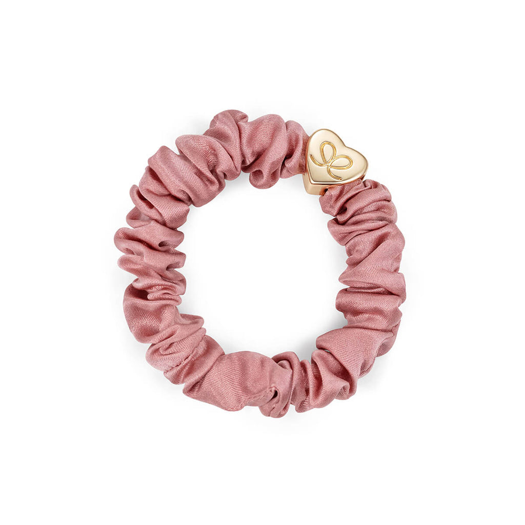 Gold Heart Silk Scrunchie in Champagne Pink by byEloise