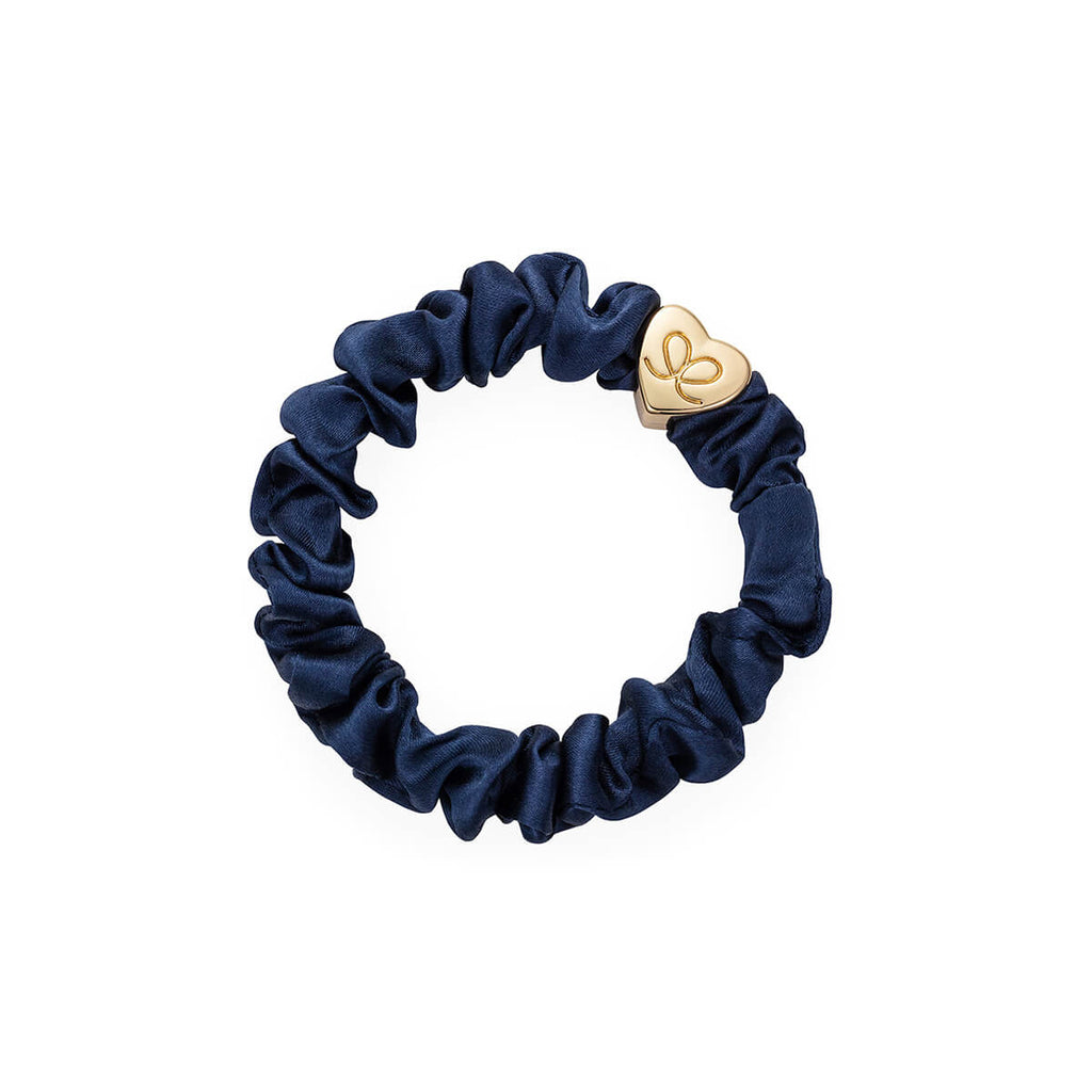 Gold Heart Silk Scrunchie in Navy by byEloise