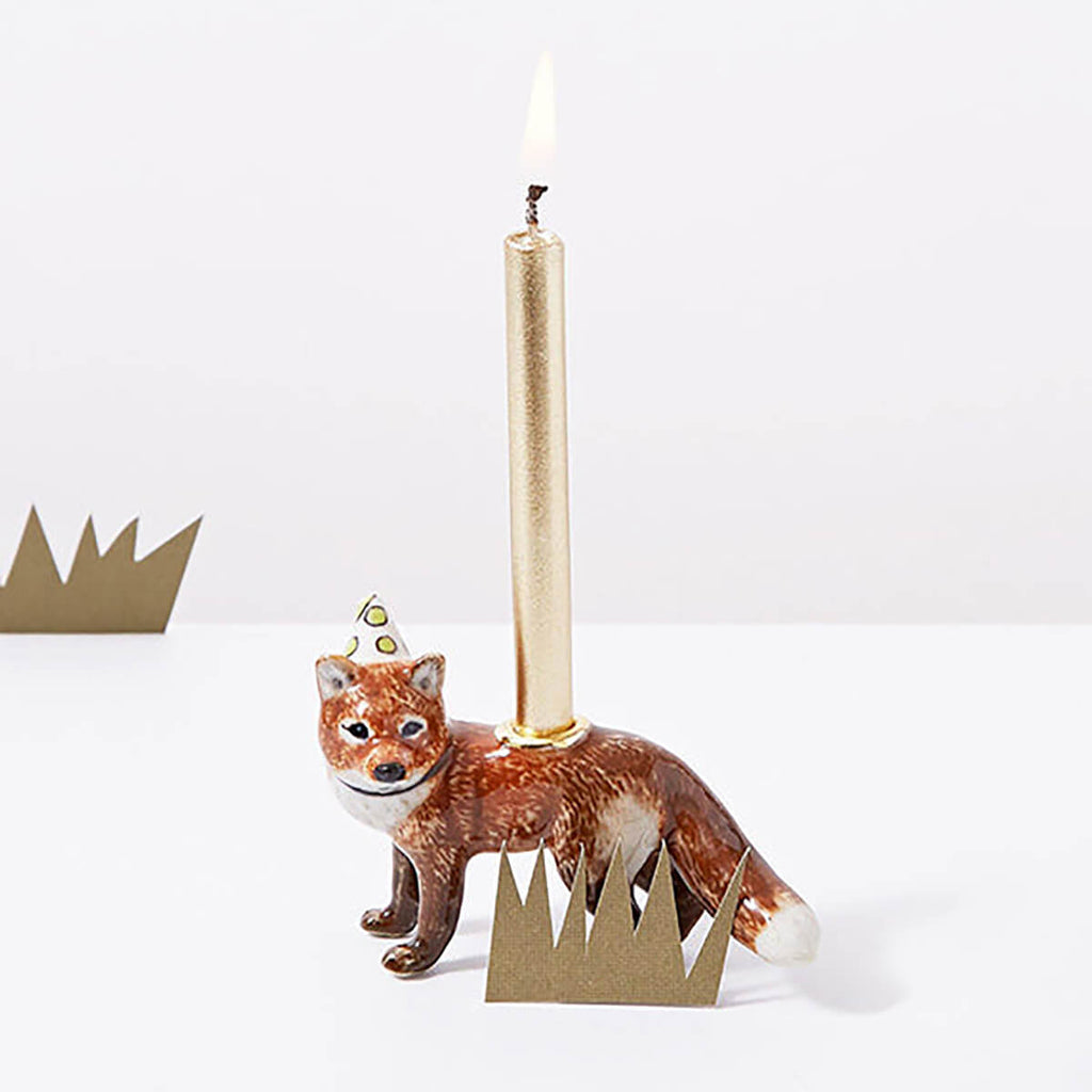 Red Fox Party Animal Ceramic Cake Topper by Camp Hollow