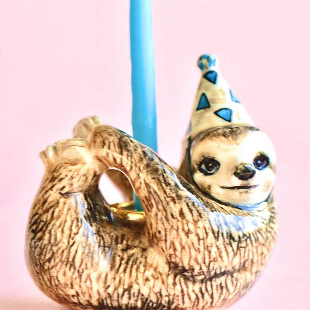 Sloth Party Animal Ceramic Cake Topper by Camp Hollow