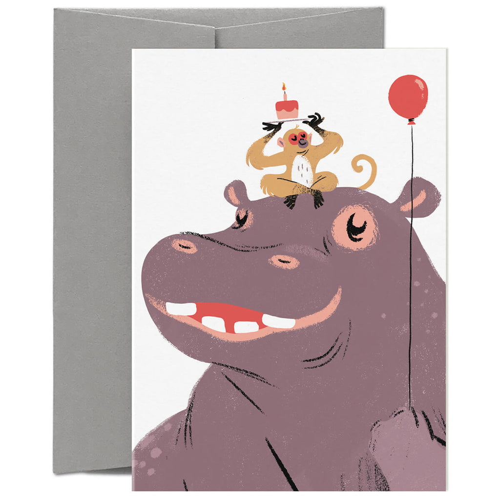 Hip Hip Hippo Greetings Card by Carolina Buzio for Card Nest