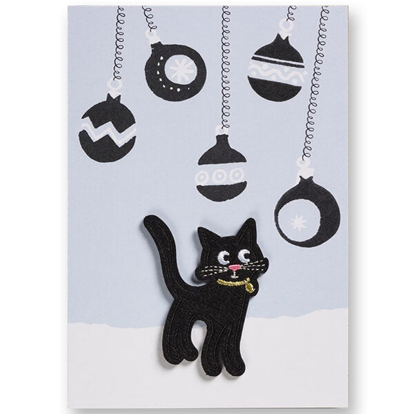 Cat With Baubles Iron On Patch Christmas Card by Petra Boase