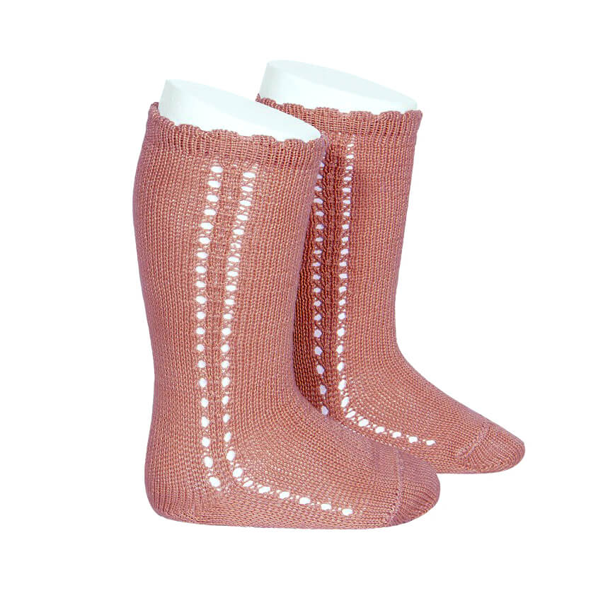 Side Openwork Cotton Knee Socks in Terracotta by Cóndor