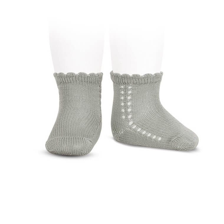 Side Openwork Cotton Ankle Socks in Aluminium by Cóndor
