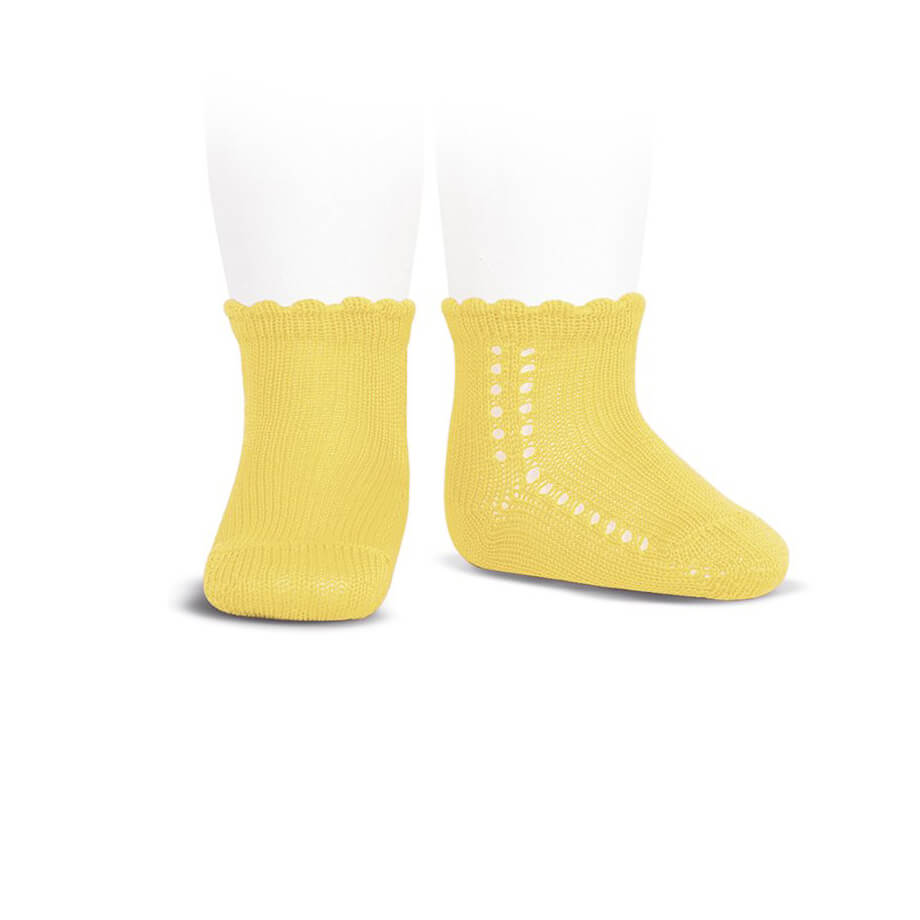 Side Openwork Cotton Ankle Socks in Limoncello by Cóndor
