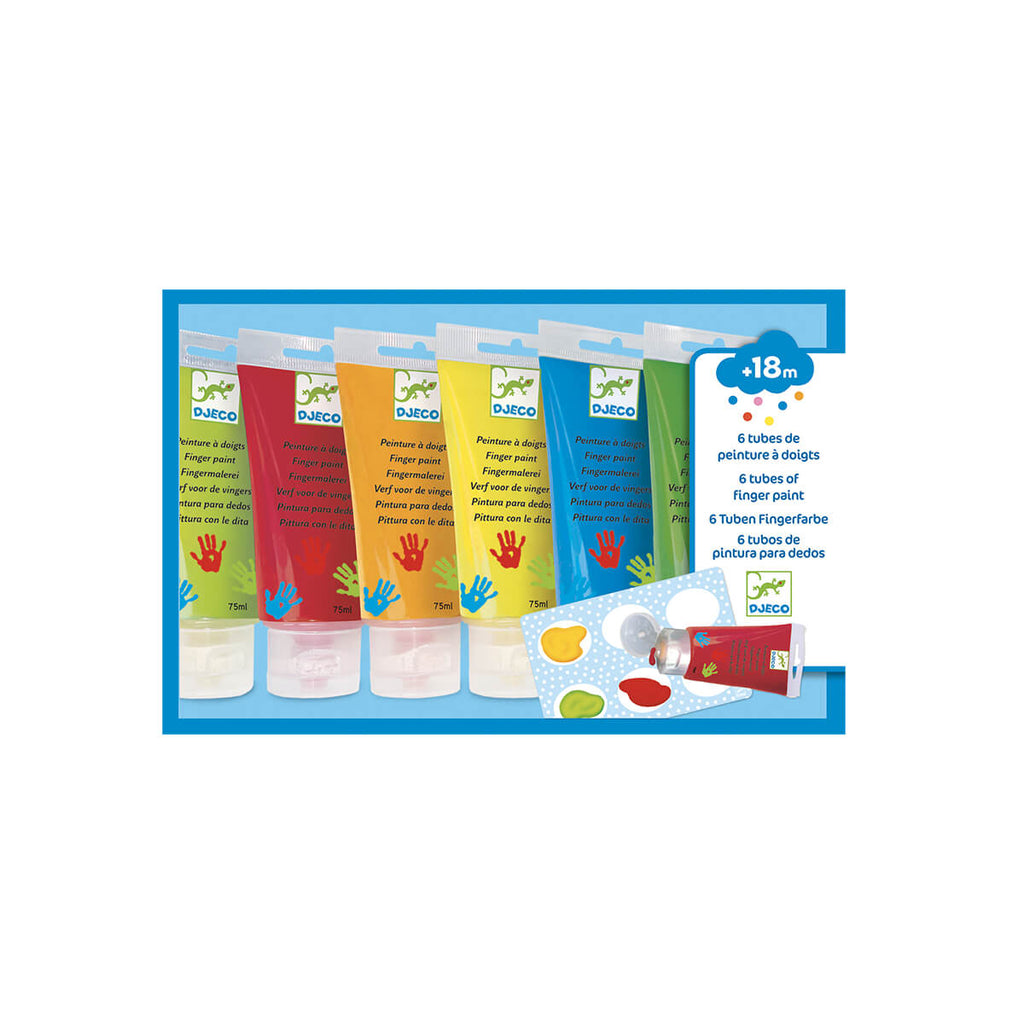 Set of 6 Finger Paints Tubes in Brights by Djeco