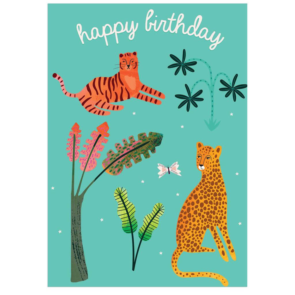 Happy Birthday Tiger And Cheetah Greetings Card by Elena Essex for Earlybird Designs