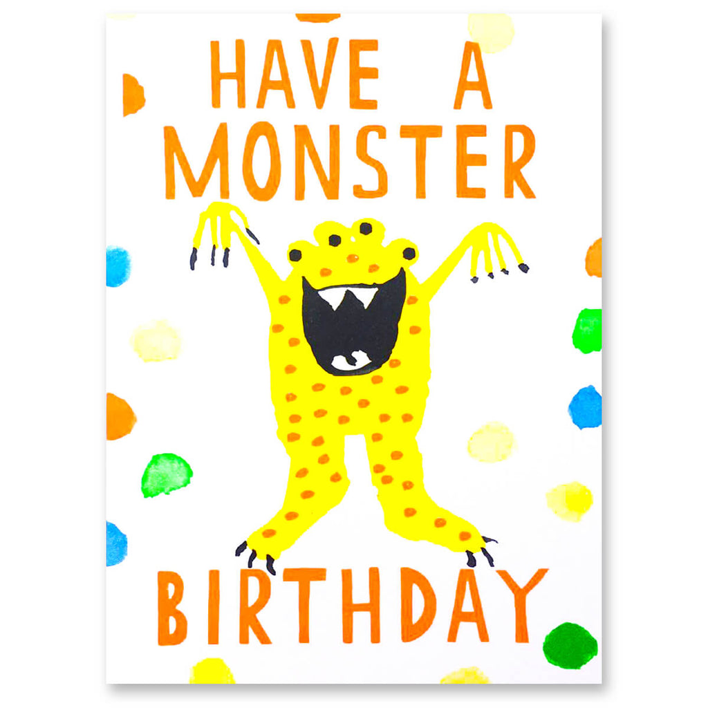 Neon Birthday Monster Greetings Card by Dominic Early for Earlybird Designs