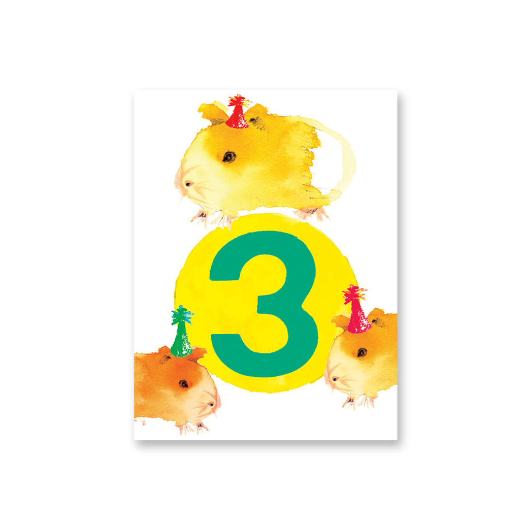 Age 3 Guinea Pigs Mini Greetings Card by Dominic Early for Earlybird Designs