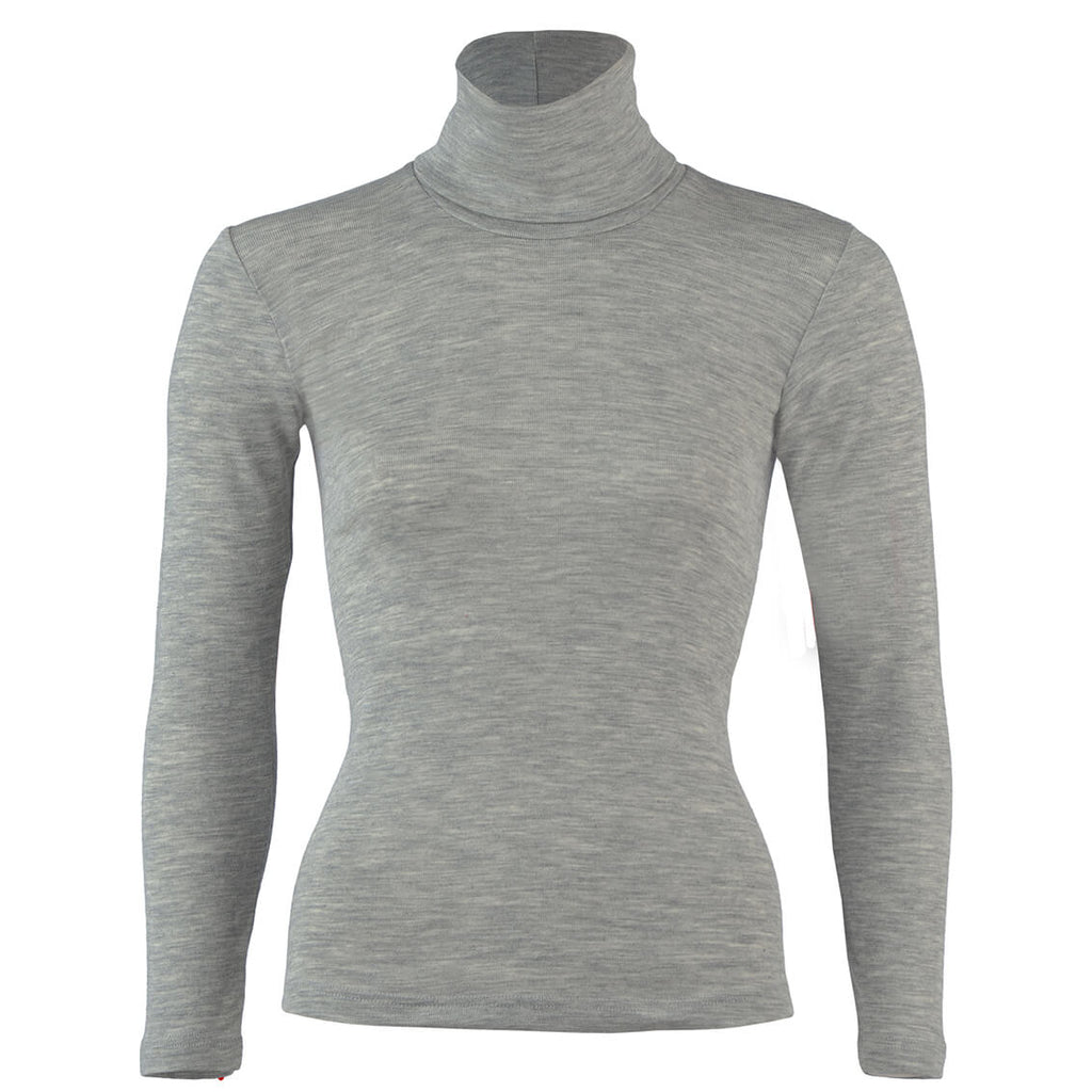 Wool / Silk Women's Polo-Neck Top in Light Grey Melange by Engel