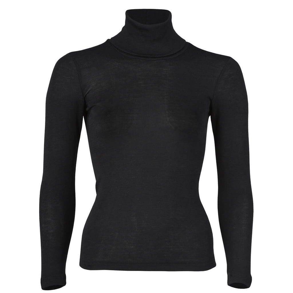 Wool / Silk Women's Polo-Neck Top in Black by Engel