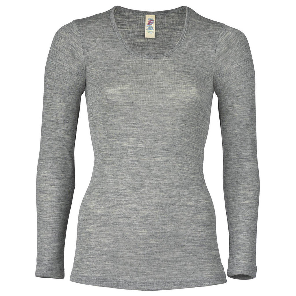 Wool / Silk Women's Long Sleeve Top in Light Grey Melange by Engel
