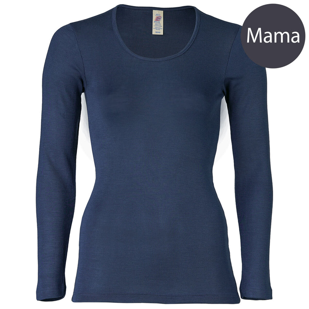 Wool / Silk Women's Long Sleeve Top in Navy Blue by Engel
