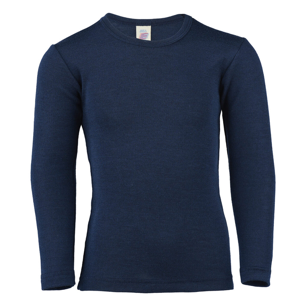 Wool / Silk Long Sleeve Top in Navy Blue by Engel