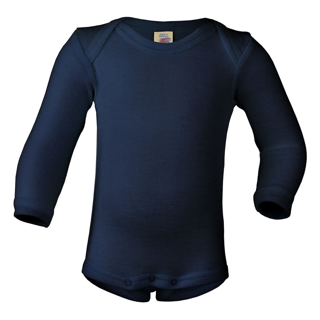 Wool / Silk Bodysuit with Envelope Neck in Navy Blue by Engel
