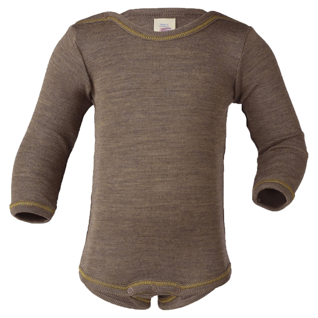 Wool / Silk Bodysuit with Press Stud Shoulder in Walnut by Engel