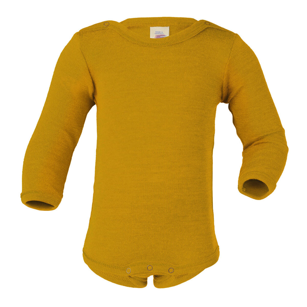 Wool / Silk Bodysuit with Press Stud Shoulder in Saffron by Engel