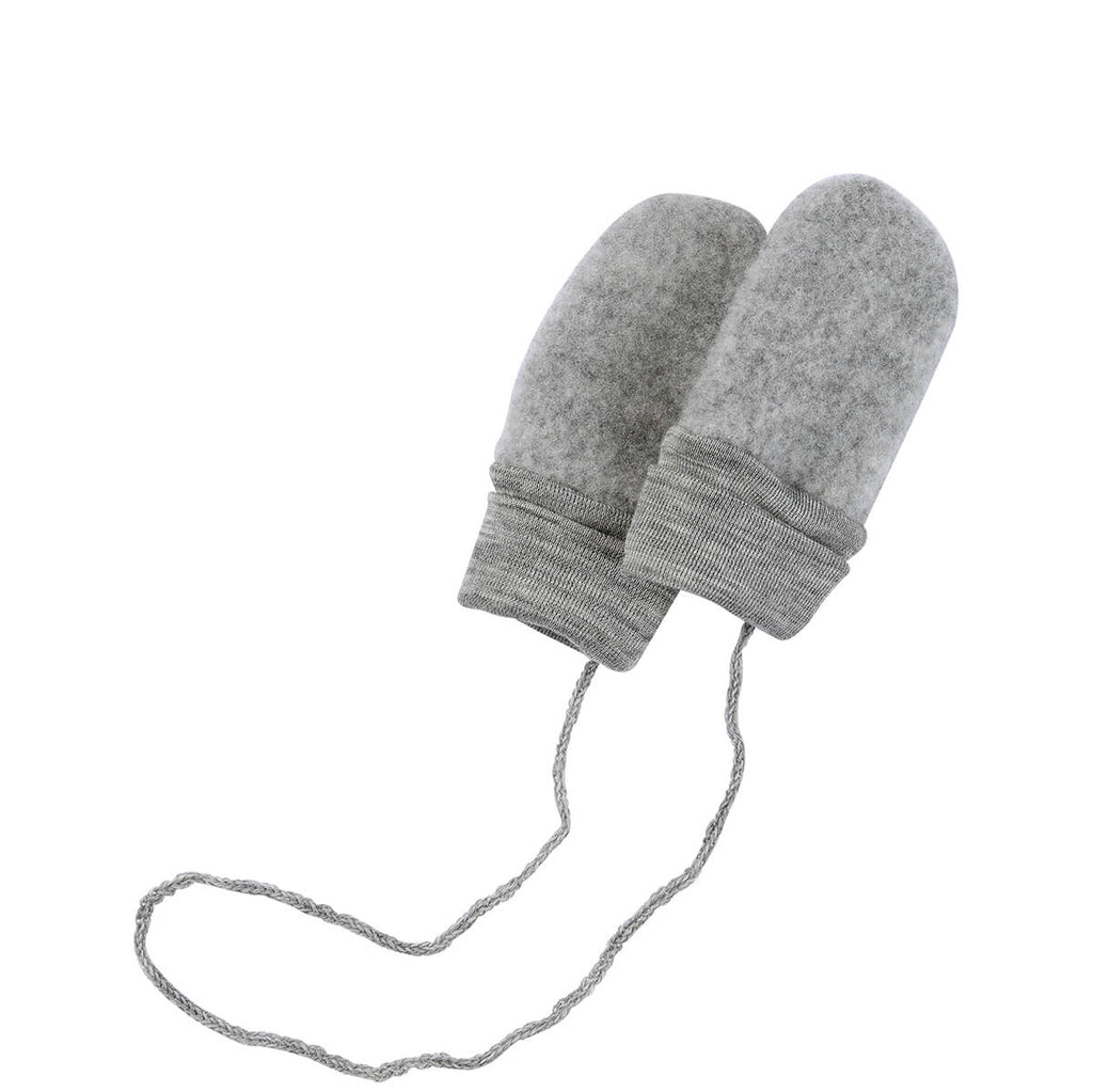 Wool Fleece Baby Mittens in Light Grey Melange by Engel