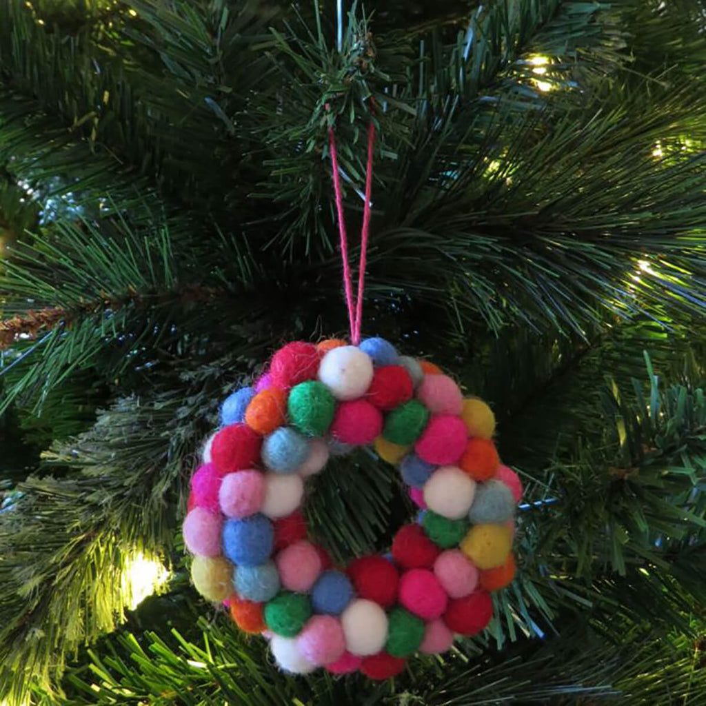 Mini Wreath Hanging Tree Decoration in Multicolour by Felt So Good