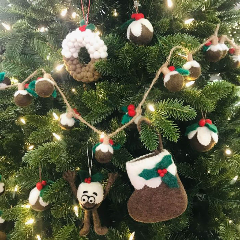 Christmas Pudding Mini Wreath Hanging Tree Decoration by Felt So Good