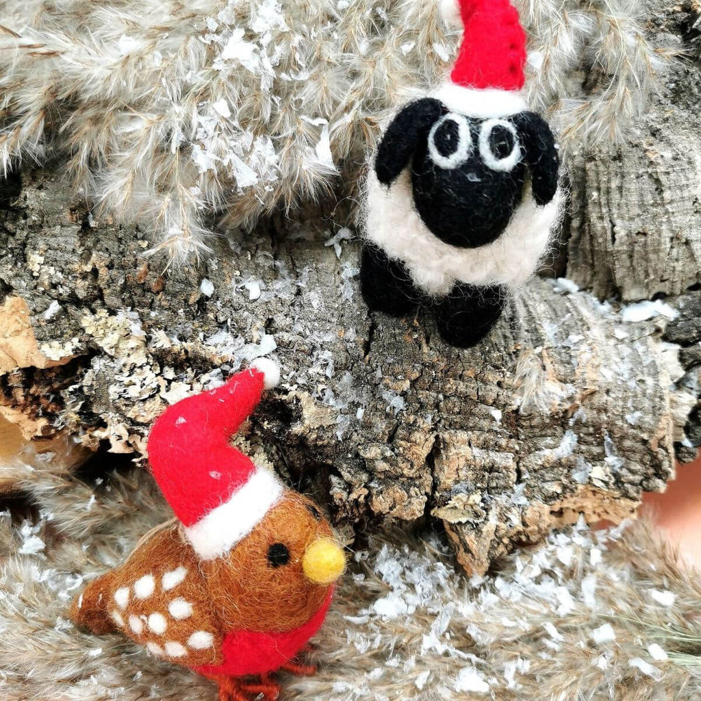 Sheep With Hat Hanging Christmas Decoration by Felt So Good