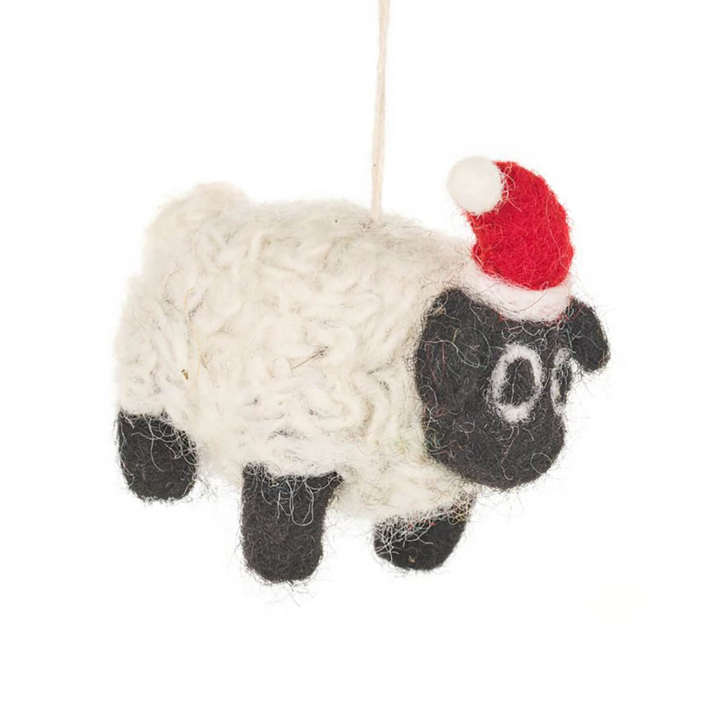 Sheep With Hat Hanging Christmas Decoration by Felt So Good