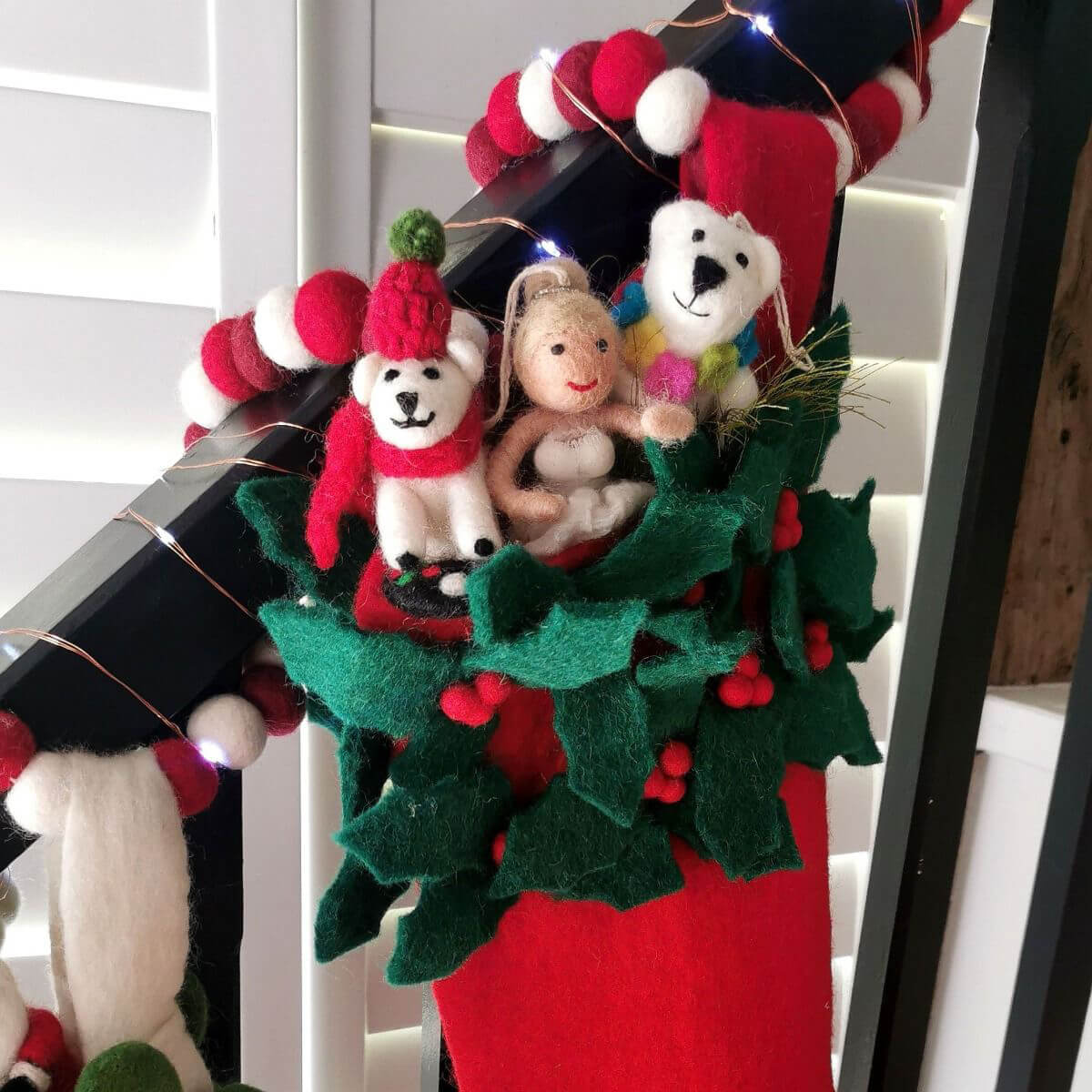 Holly Christmas Stocking in Red by Felt So Good