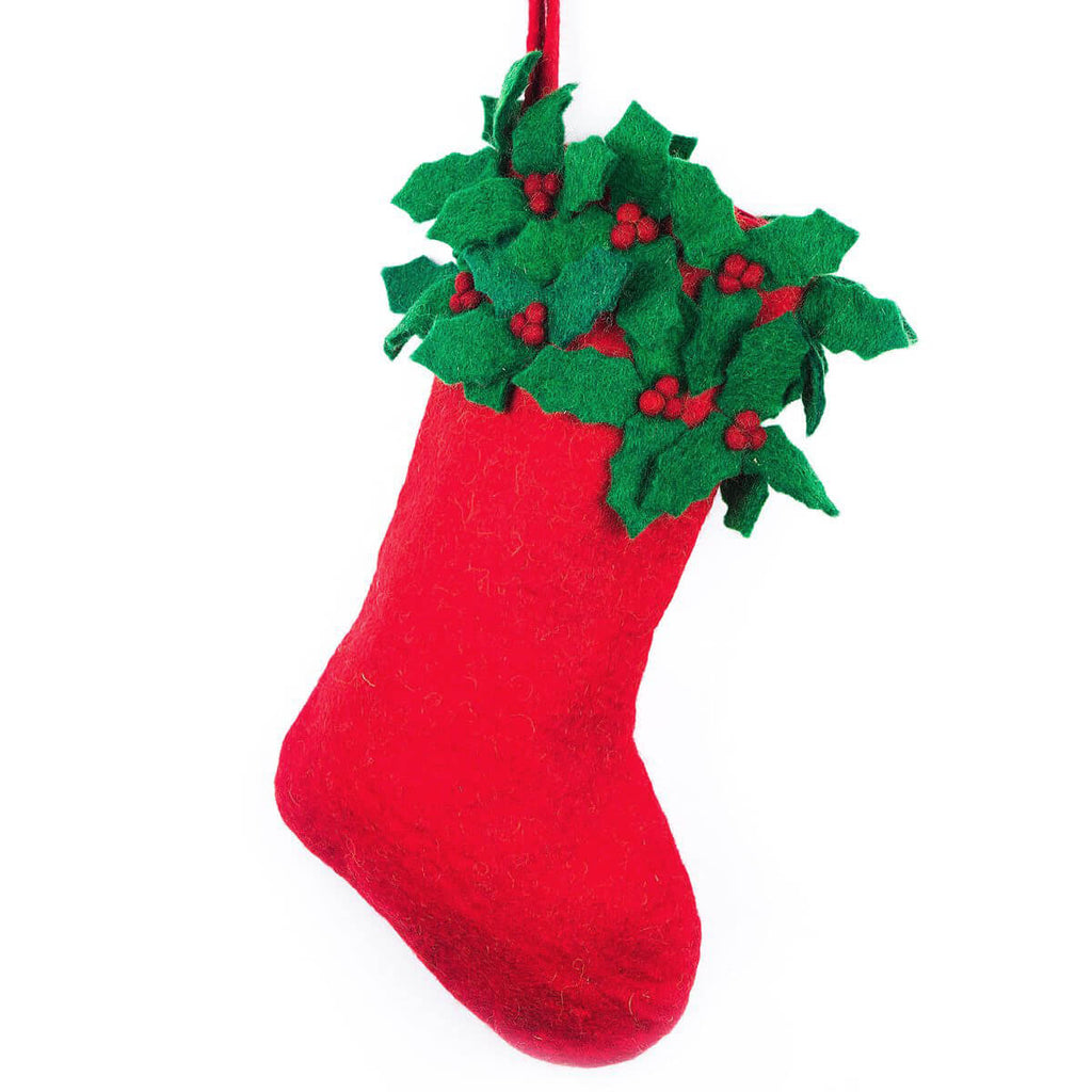 Holly Christmas Stocking in Red by Felt So Good