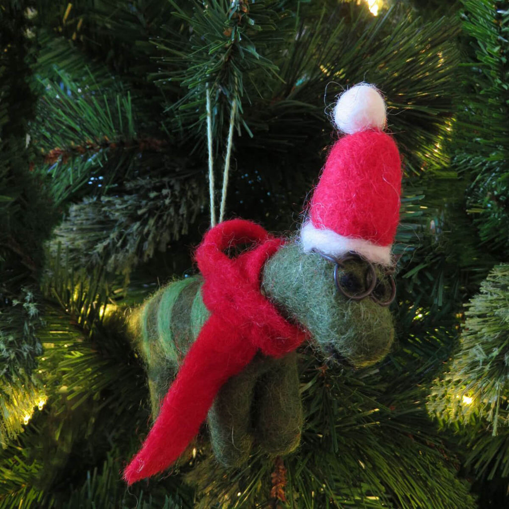 Christmas Dinosaur With Specs Tree Decoration by Felt So Good