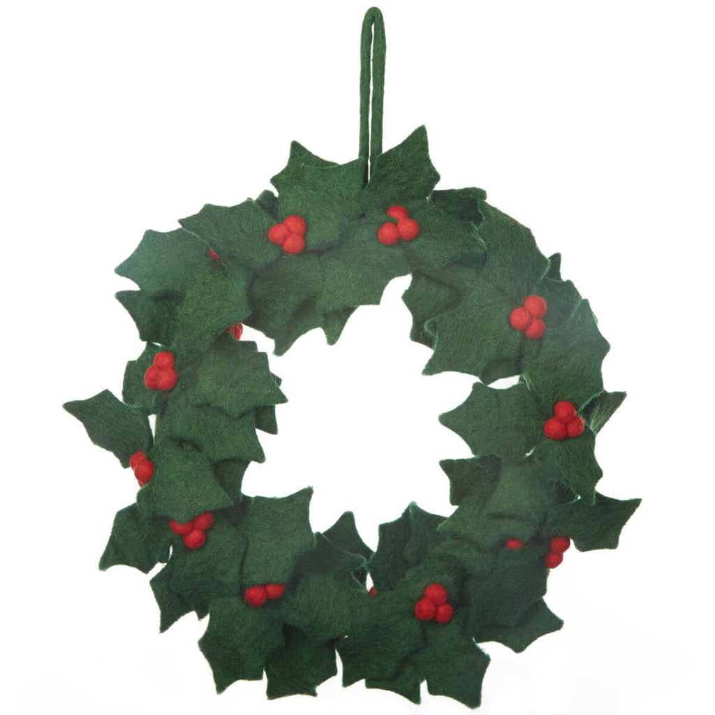 Holly Wreath Hanging Christmas Decoration (30cm Diameter) by Felt So Good